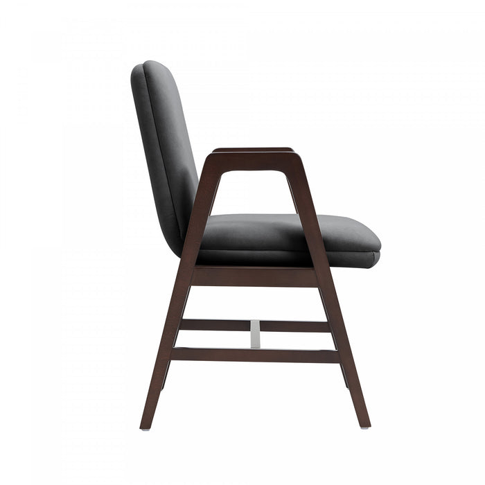 Fauteuil moderne en bois et velours Stella, coloris graphite