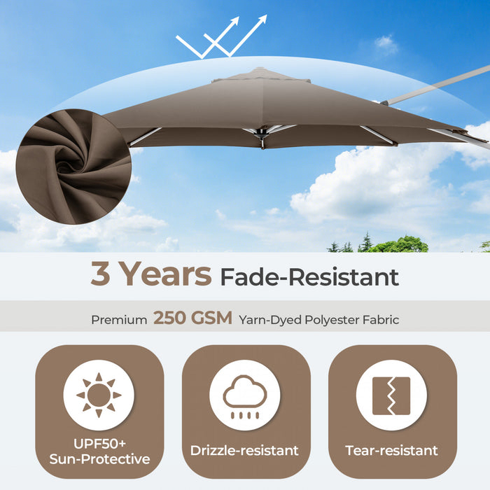 Costway Parasol d'exterieur rond a bras articule 11 pieds, avec rotation a 360° Marron