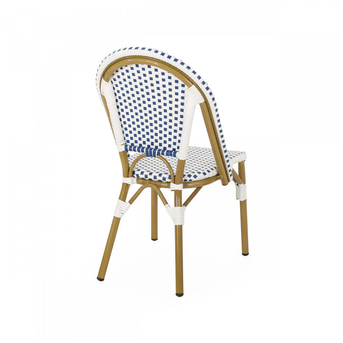 Chaises de bistrot francaises Julien en rotin synthetique et aluminium, lot de 2 - bleu et blanc