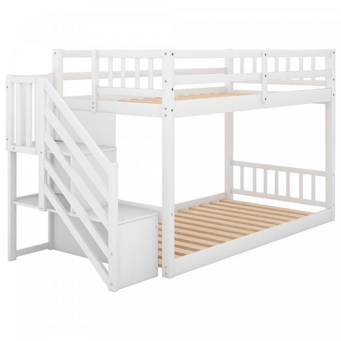 Joanna – Lit Superpose Bas En Bois Massif, Format Simple Avec Echelle De Rangement – Blanc