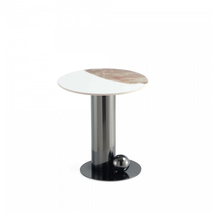 Table d’appoint moderne et glamour Laurel avec plateau en pierre frittee noire