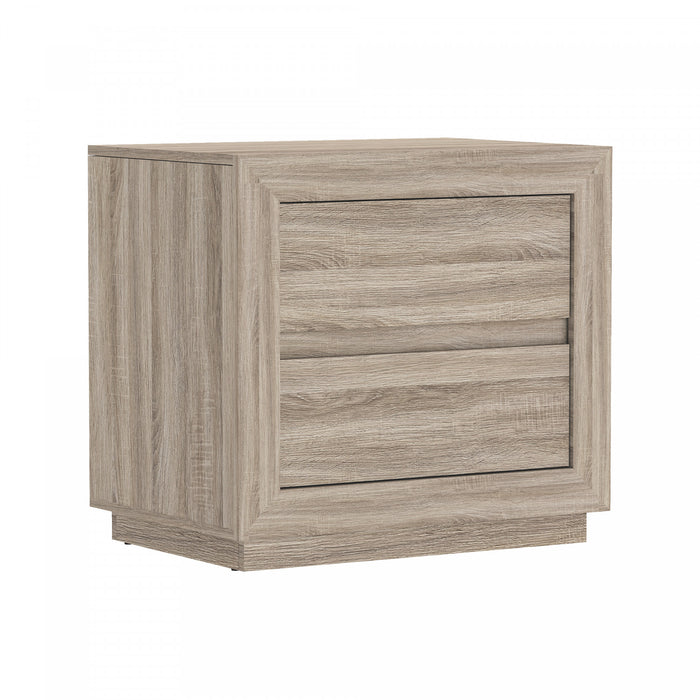 Table de nuit contemporaine Soren 66 cm en chene naturel (2 tiroirs)