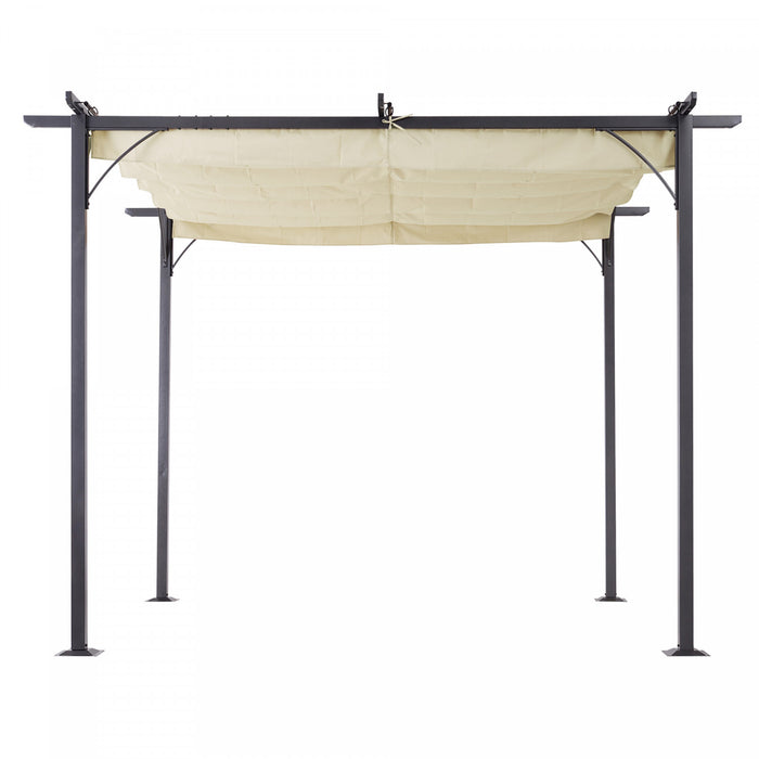 Pergola Retractable 3l X 3l X 2,30h M Structure Metal Epoxy Anticorrosion Noire + Toile Polyester Haute Densite 180 G/mĠ Incluse Beige