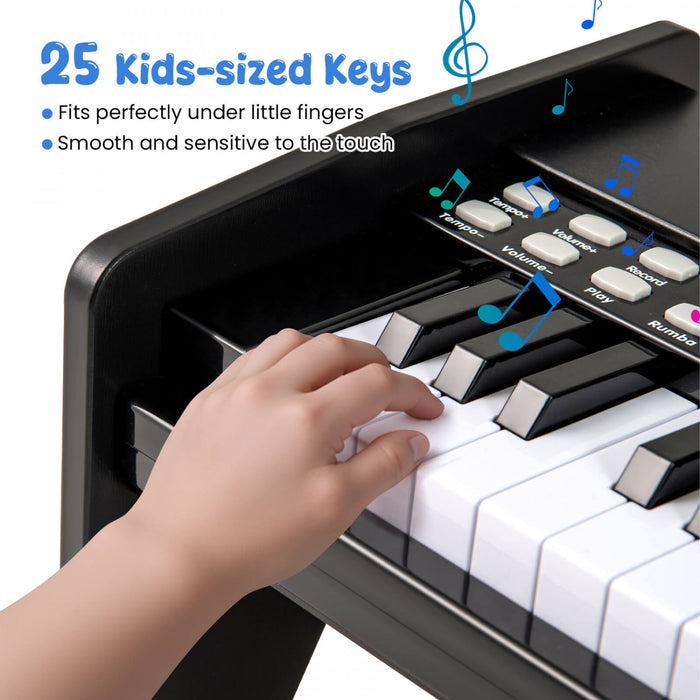 Costway Piano Numerique 25 Touches avec Pupitre, Mode Enseignement, Touches Retroeclairees et Vitesse Reglable - Noir