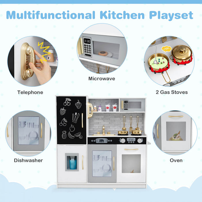 Costway Kid's Pretend Play Kitchen Toddler Kitchen Playset Avec Blackboard Beige