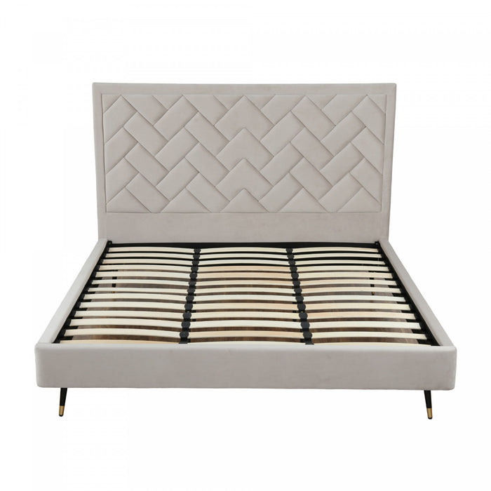 Lit king moderne Crosby en velours capitonne coloris grege