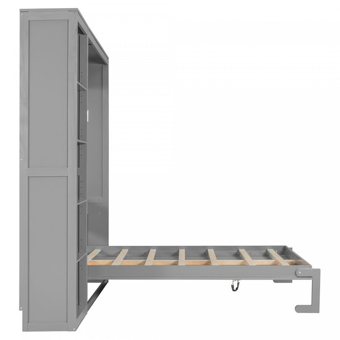 Jessie Lit escamotable mural multifonction avec etageres, Taille Queen, Gris