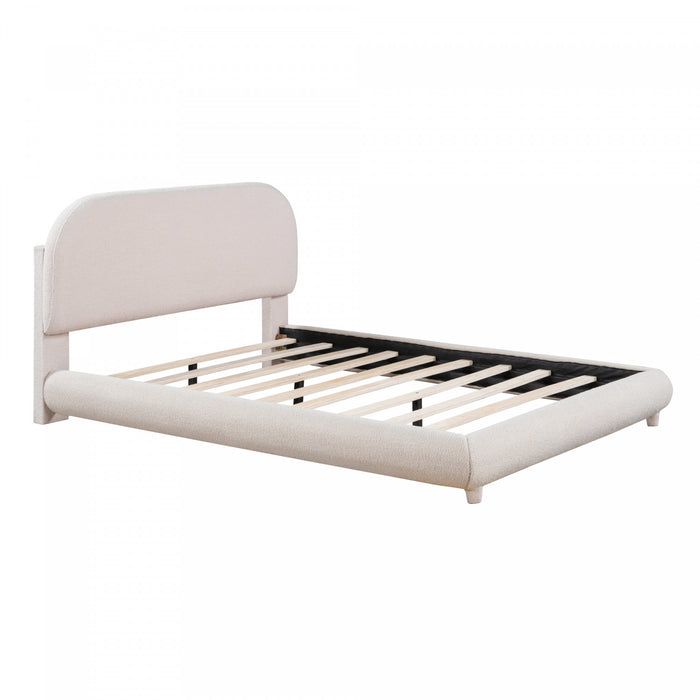 Lit plateforme Sophie rembourre en polaire Teddy avec tissu doux et cadre robuste, taille Full, beige
