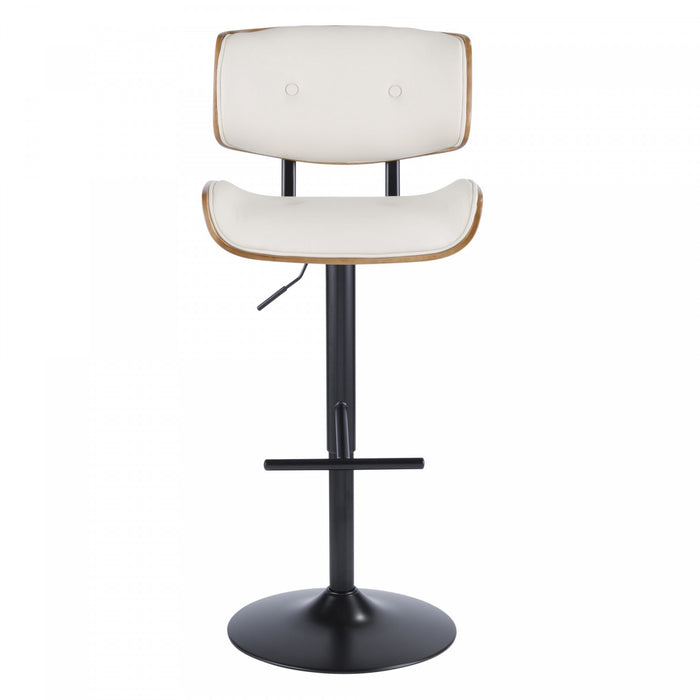 Tabouret bar réglable moderne du milieu du 20e siècle Lombardi en similicuir - noyer et crème