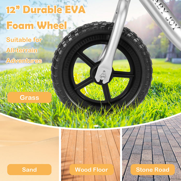Velo D'equilibre En Aluminium Pour Enfants, Velo A Pousser Pour Tout-petits Avec Siege De Guidon Reglable, Pneus En Mousse Eva De 30,5 Cm, Velo D'equilibre Pour Tout-petits Et Enfants, Adapte Aux Enfants De Plus De 2 Ans, Noir Et Argent