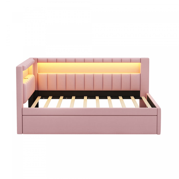Lit plateforme Lily rembourre avec LED et ports USB, rose