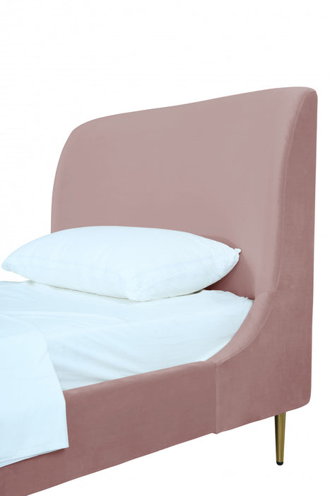 Lit jumeau Heather style milieu du siecle moderne en velours, rembourre, coloris rose poudre et or