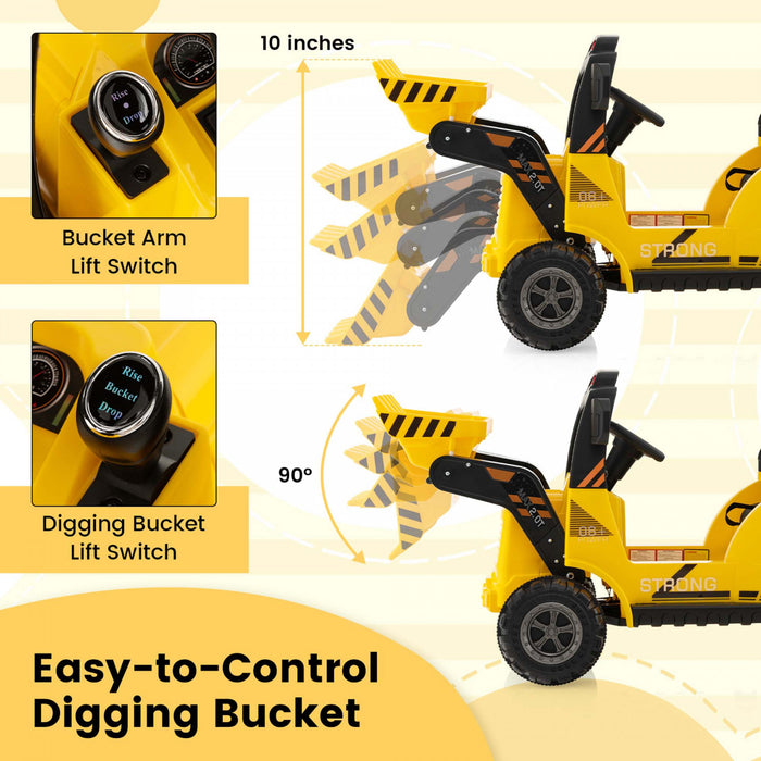 Costway 12v Enfants Rouler Sur Le Tracteur De Construction Avec Corne & Musique & Queue Led Lumieres Jaune