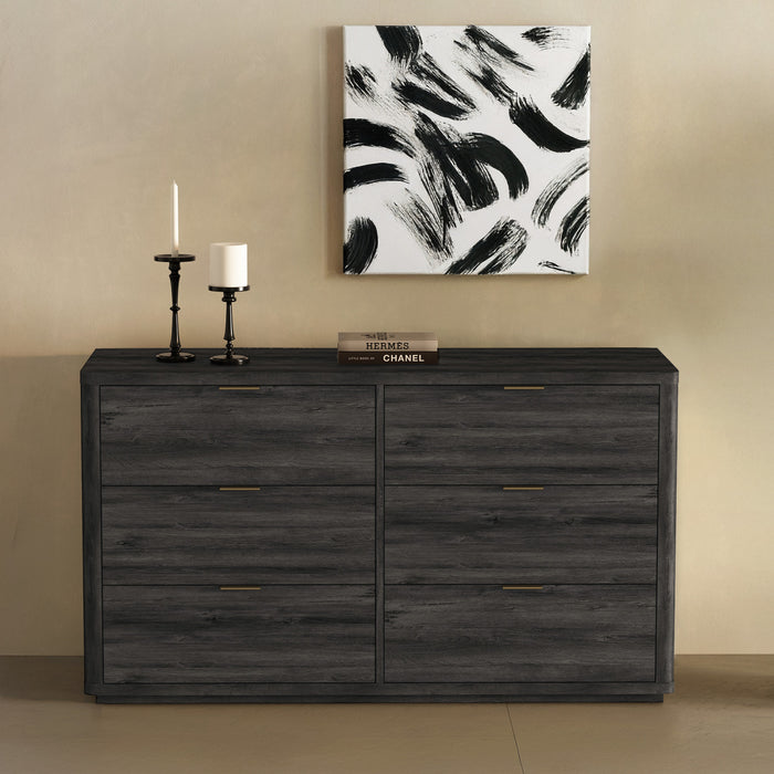 Commode moderne Evelyn 60\" en gris charbon (6 tiroirs)