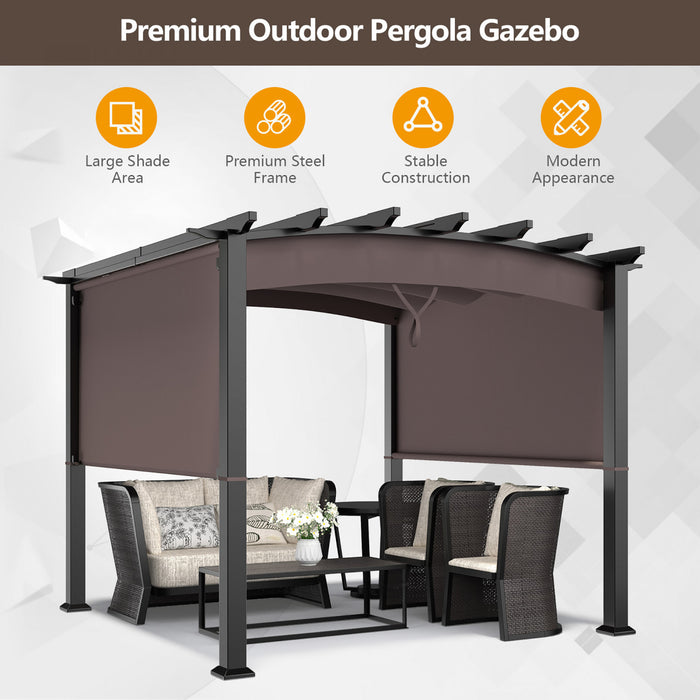 Costway 10 X 10ft Patio Pergola Gazebo Parasol Abri Avec Auvent Retractable
