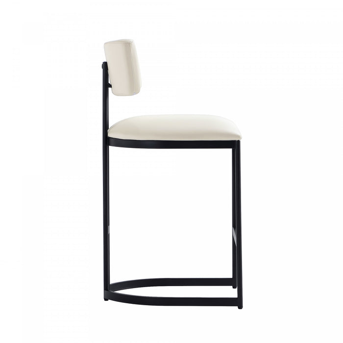 Tabouret de comptoir contemporain moderne Juno en cuir vegetalien et metal, coloris ivoire