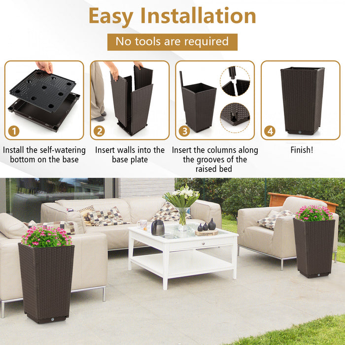 Costway 2pcs Outdoor Wicker Flower Pot 22,5 \"planters Hauts Avec Cafe Trou De Drainage
