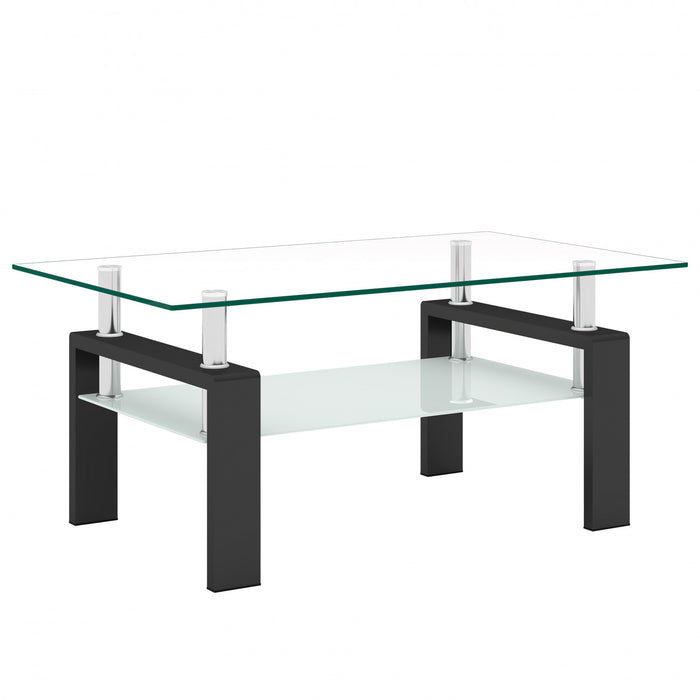 Table basse moderne rectangulaire en verre trempe transparent Liam, noire