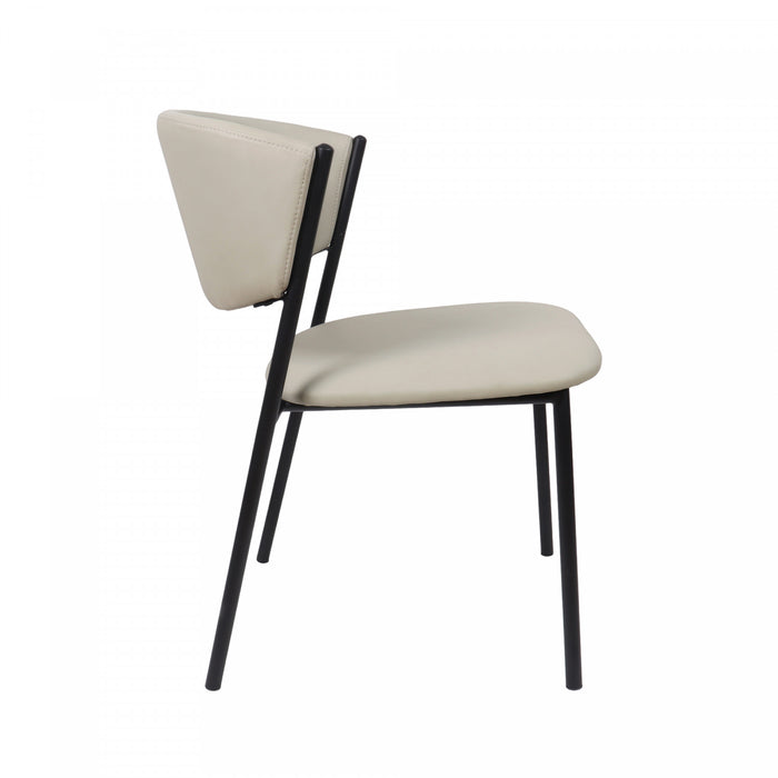 Chaise laterale contemporaine moderne Drift en cuir vegetalien et metal, gris pierre - Lot de 4