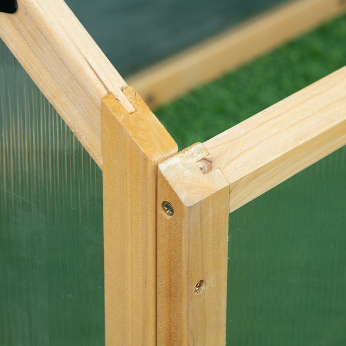 Outsunny Mini Serre De Jardin Serre A Tomates Dim. 35.5\" X 20.5\" X 19.5\" Toit Ouvrable Panneaux De Polycarbonate Bois Sapin Pre-huile Brun Clair