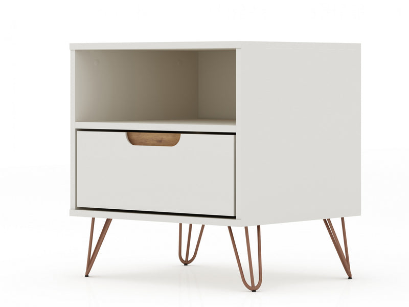 Table de nuit Rockefeller Mid-Century Modern 20\" en blanc casse (1 tiroir) - Lot de 2