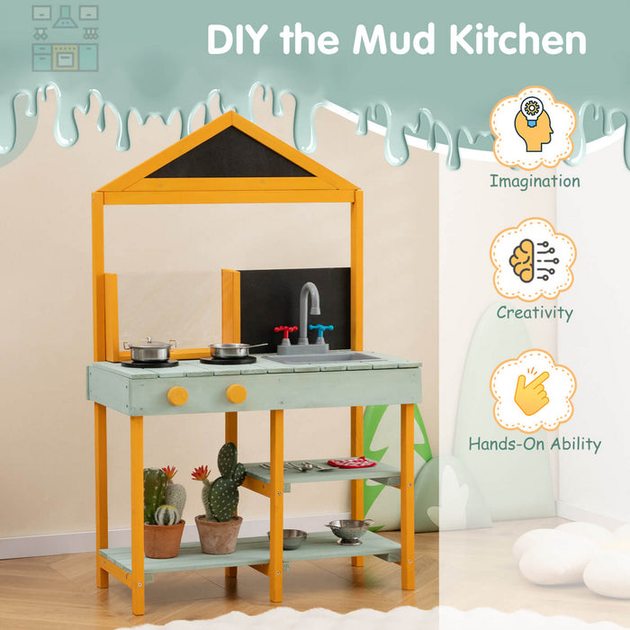 Costway Kids Kitchen Playset Cuisine De Boue Exterieure Avec Planteur De Visionnaire De Racine Evier Amovible