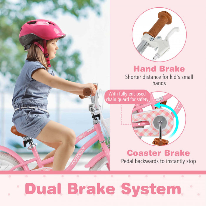 Costway 18\" Enfants Velo Tout-petit Velo Avec Roue De Formation Pour 4-8 Ans Fille Rouge