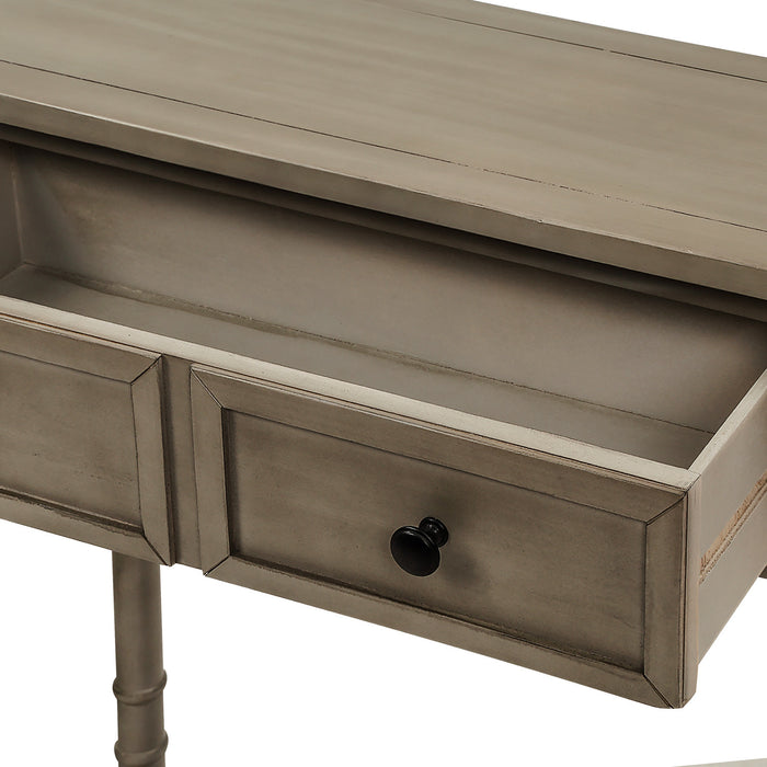 Table Console Phyllis En Bois Massif Avec Tiroirs Et Etagere Inferieure - Gris