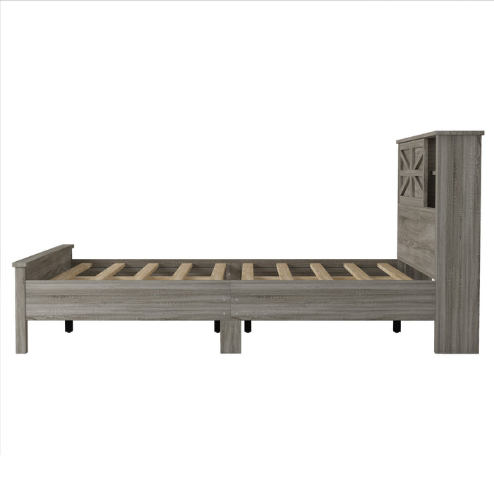 Madison Ensemble de chambre avec lit plateforme style ferme, rangement et station de recharge, taille Queen, gris