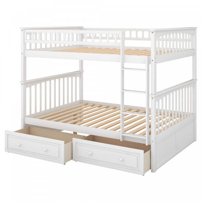Lit Superpose Convertible Brady En Bois Massif, Taille Double, Avec Tiroirs, Blanc