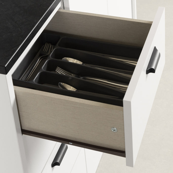 Myro Ilot De Cuisine Avec Rangement - Fausse Pierre Noire Et Blanc