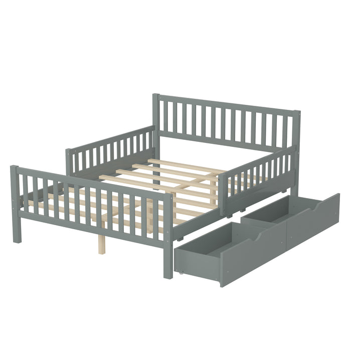 Emma – Lit Plateforme en Bois avec Barrieres de Protection et Tiroirs de Rangement, Format Double - Gris