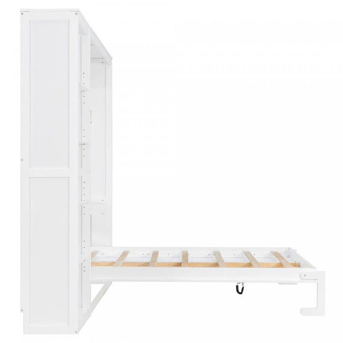 Jessie Lit escamotable mural multifonction avec etageres, Taille Queen, Blanc