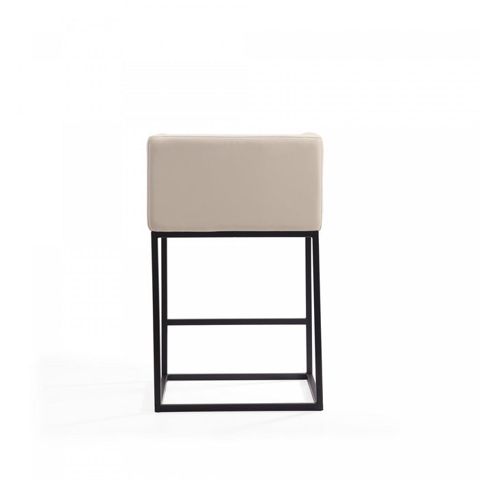 Tabouret de comptoir Embassy style milieu du siecle en metal et tissu creme
