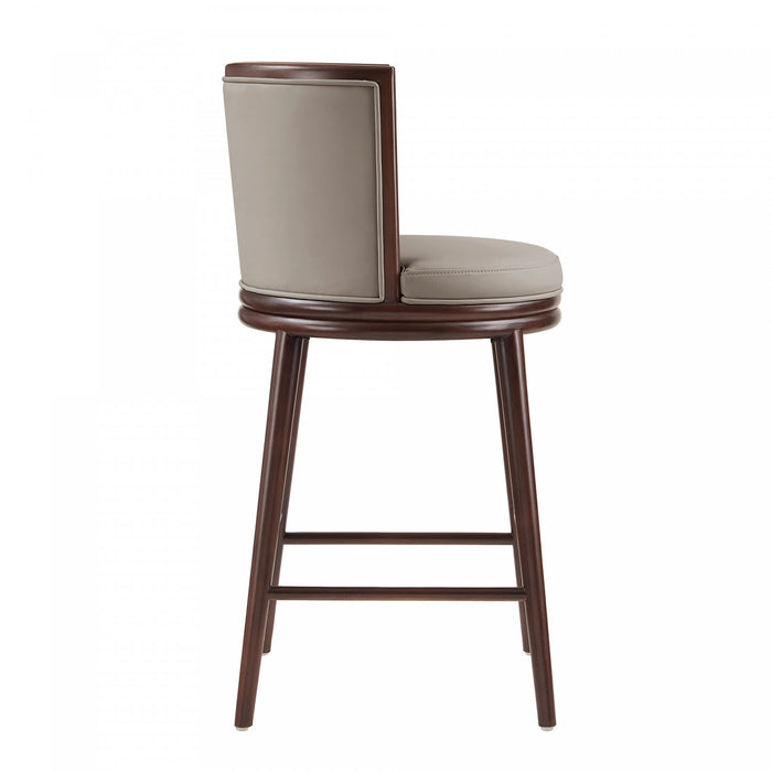 Tabouret de bar moderne en bois avec assise rembourree Evalyn, coloris taupe