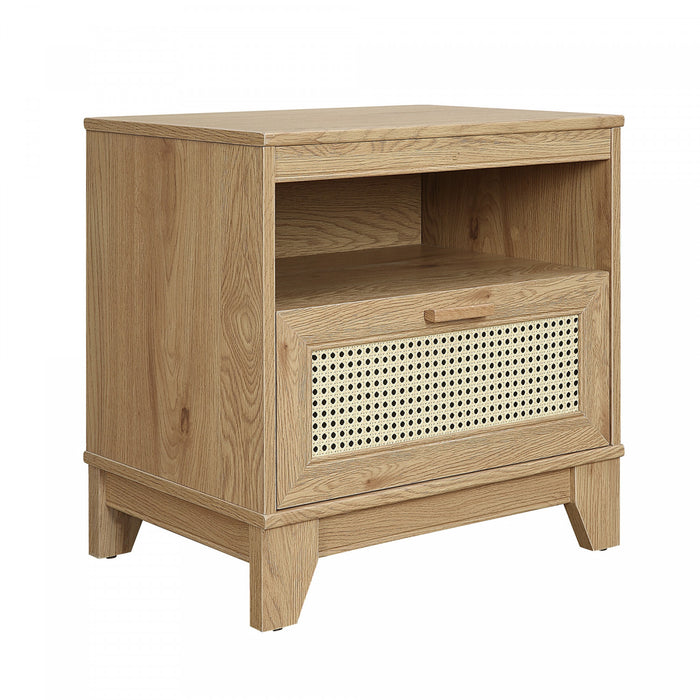 Table de nuit Sheridan style milieu du siecle 56 cm en bois naturel (1 tiroir) – Lot de 2