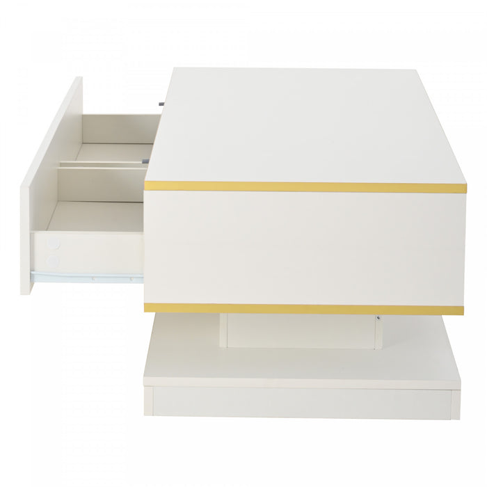 James table basse – table avec 2 tiroirs et details dores, blanc