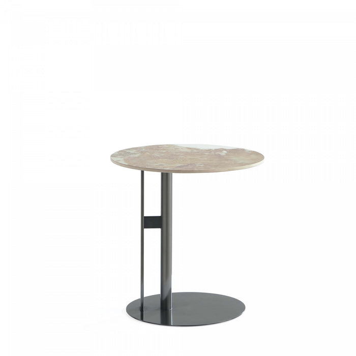 Table d’appoint moderne glamour Alondra avec plateau en pierre frittee noire