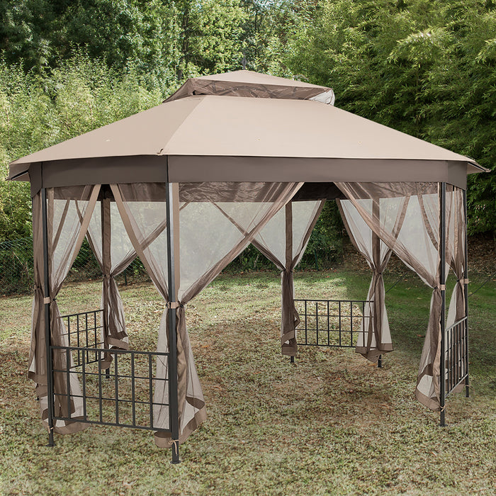 Marque Costway 304,8 Cm X 365,7 Cm Gazebo De Patio Octogonal Avec Double Auvent Et Parois Laterales En Filets