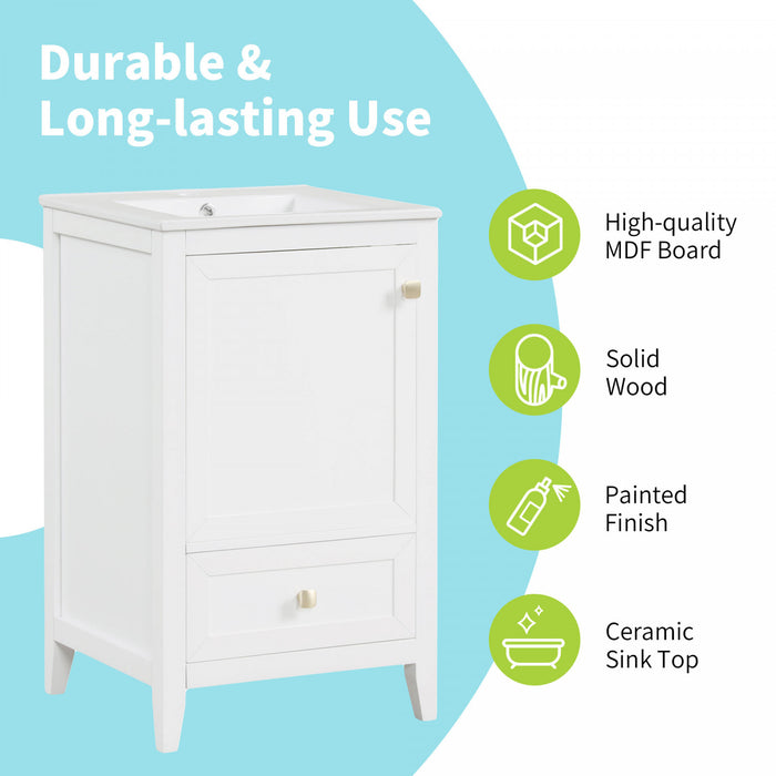 Puret Meuble-Lavabo Simple 20 po avec Etagere de Porte et Tiroir Coulissant, Blanc