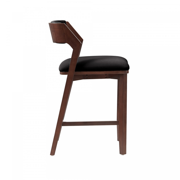 Tabouret de comptoir moderne Patricia en bois avec revetement en tissu, coloris noir