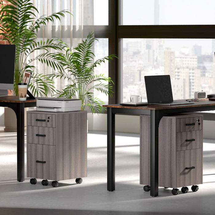 HOMCOM Classeur 3 Tiroirs avec Barres de Suspension, Gris