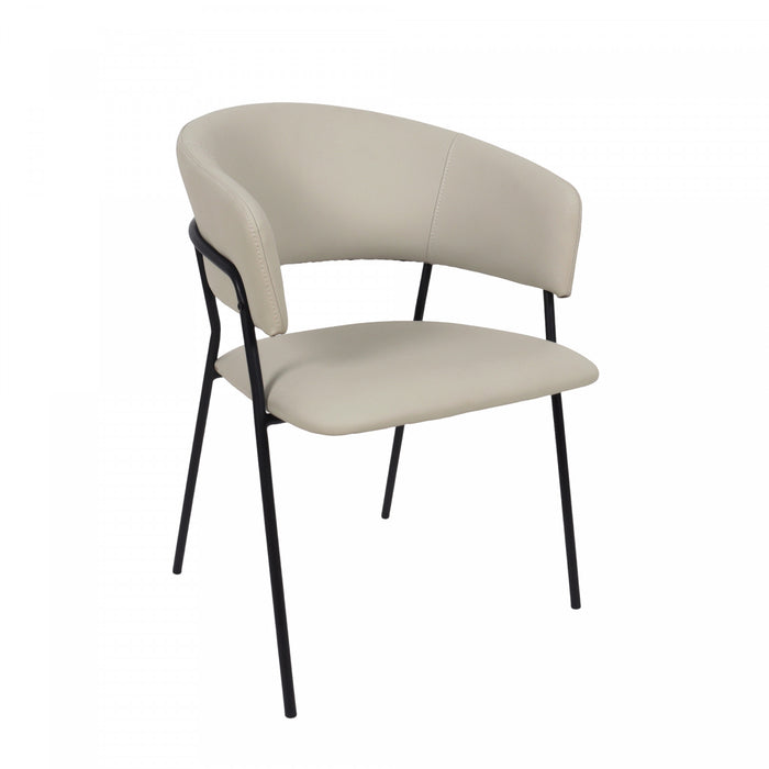 Fauteuil contemporain moderne en cuir vegetalien avec accoudoirs en metal, coloris gris pierre - Lot de 2