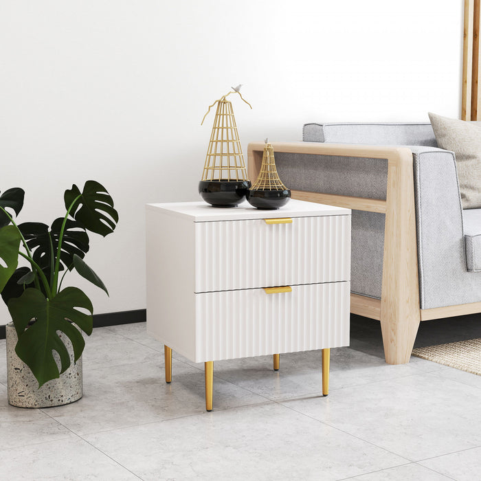 HOMCOM Table de chevet, table d'appoint avec 2 tiroirs, blanc