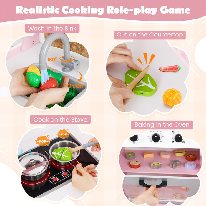 Honeyjou Corner Play Kitchen Baby Kitchen Playset Avec Capuchon De Gamme, Machine A Glace, Micro-ondes Rose