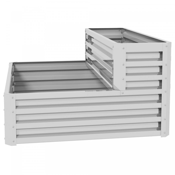 Outsunny Lit De Jardin Sureleve A 2 Niveaux, 47\" X 40\" X 23'' Jardiniere En Acier Galvanise Pour Legumes, Fleurs Et Herbes, Argente