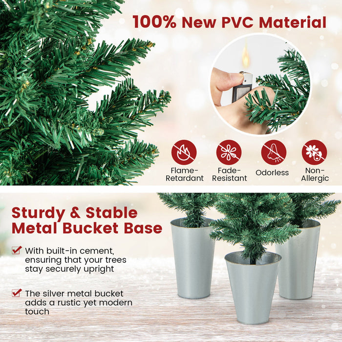 Lot De 3 Sapins De Noel Artificiels 90-120-150 Cm, Arbres En Crayon Fin, 120-140-160 Pointes De Branches, Bases Metalliques Avec Ciment, Arbres D'entree En Pot, Decoration De Noel Interieure