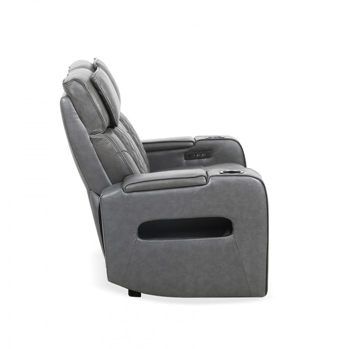 Causeuse inclinable electrique Kingsley de 58 po en cuir assorti avec rangement dans les accoudoirs et USB - Charbon
