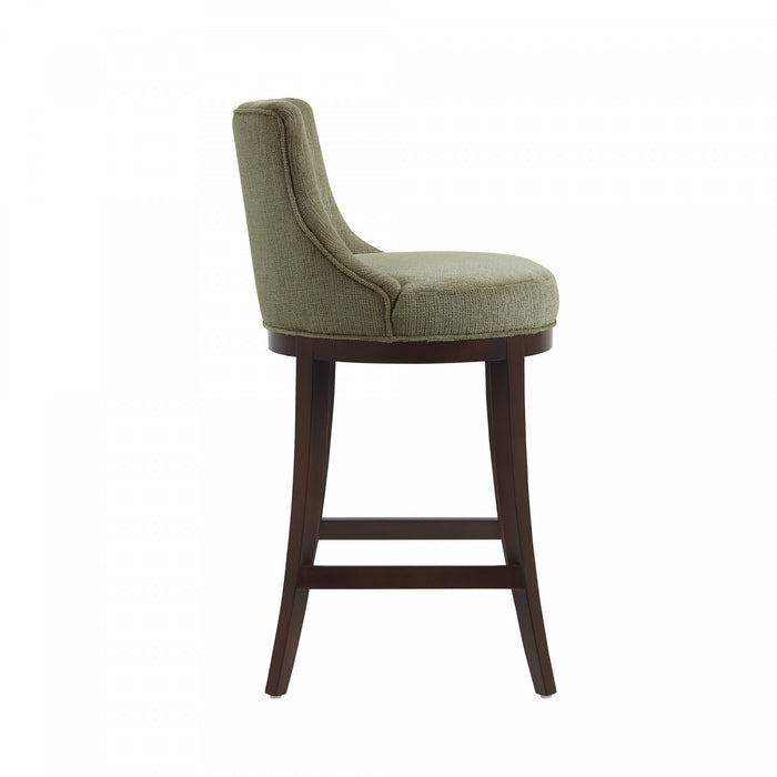 Tabouret de bar moderne Lucia en bois et chenille, revetement vert feuille - Lot de 3