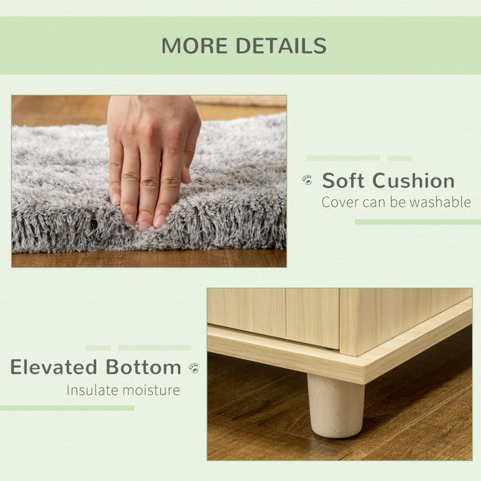 Pawhut Bac A Litiere Pour Chat Avec Coussin Souple, Banc De Rangement, Table D'extremite Avec Bordure En Rotin, Structure En Bois, Portes Magnetiques, Montage Facile, Chene